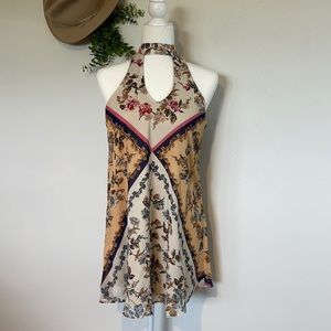 Lots of Love by Speechless-Earthy Floral Halter Boho Sleeveless Mini Dress Sz Sm